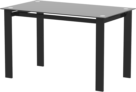 52-Inch Black Tempered Glass Dining Table - Safety & Easy-Clean Multi-Functional Desk for Dining/Living Room (Space-Saving)