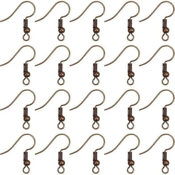 100Pcs 20 * 17mm Red Copper Earring Hooks Hypo-allergenic Ear Wires Fish Hooks with Ball and Coil Wires Jewelry Findings for DIY Jewelry Making Earring Parts Supplies Backs
