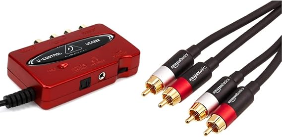 Behringer U-CONTROL UCA222 Ultra-Low Latency 2 In/2 Out USB Audio Interface with Digital Output & Amazon Basics 2-Male to 2-Male RCA Audio Cable - 2.4 meters