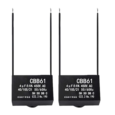 2 PCS 2 Wire Ceiling Fan Capacitor,CBB61 Speed Control Fan Dedicated Motor Running Start Capacitor 4uf 450VAC 50/60Hz Power Relay