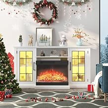 59'' Fireplace TV Stand, TV Console Cabinet, Electric Fireplace Heater with Frame and LED Light Colors