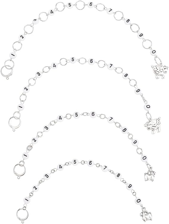 BENECREAT 4 Pcs 4 Style Row Counter Chains Set, Alloy Sheep Charm Chain Row Counter Knitting Row Counter Chains for Knitting and Crochet Crochet Stitch Markers