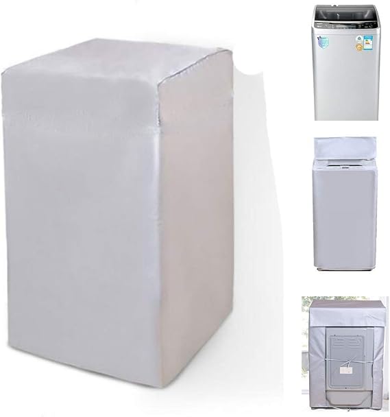 FLR Washing Machine Cover Silver Waterproof Lightweight Solid Top Load Washer Dryer Cover Long-Lasting Portable Washing Machine Protective for Small Width15-17inches Indoor Outdoor