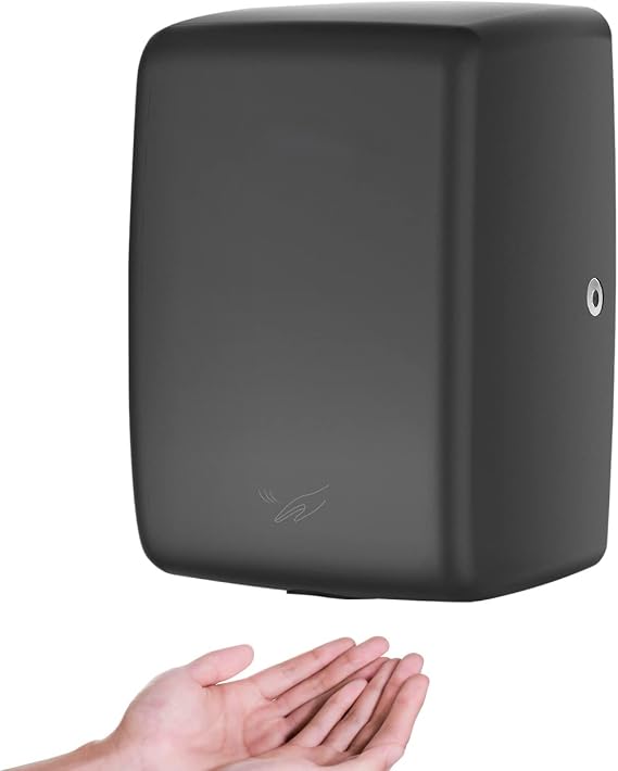 EccoDri High Speed Automatic Hand Dryer - Compact Hand Dryer - Matt Black Stainless Steel, Low Noise, Hygienic Sponge Filter, LED Indicator