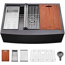 30 Inch Black Stainless Steel Farmhouse Sink Workstation-Bokaiya 30x20 Farmhouse Apron Front Kitchen Sink Black Stainless Steel 16 Guage Single Bowl Farmer Sinks with Cutting Board