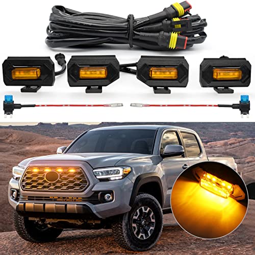 Tacoma Amber Grill Lights Grill Light Amber Raptor Grille Lights for Toyota Tacoma 2020 2021 2022 OEM Grille of TRD Off Road & Sport with Fuse