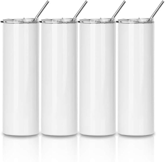 PYD Life 4 Pack Sublimation Blanks Skinny Tumblers 30 OZ with Metal Straw