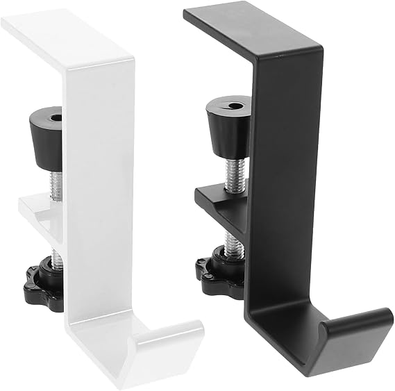 Fenical 2pcs Minimalist Desk Mount Hooks Clamp-on Aluminum Alloy Organizer for Headphones and Cables, Multifunctional Storage Solution for Office and Classroom Use