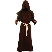 Medieval Priest Monk Robe Hooded Cloak Wizard Sorcerer Cape (Medium,Coffee Robe)