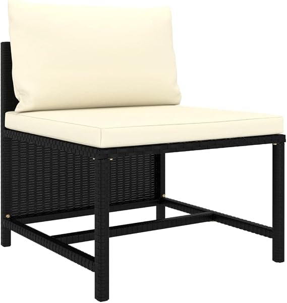 Outdoor Sectional Middle Sofa with Cushions Black PE Rattan Patio Furniture Set, Weather Resistant Garden Lounge Chair with Removable Cream White