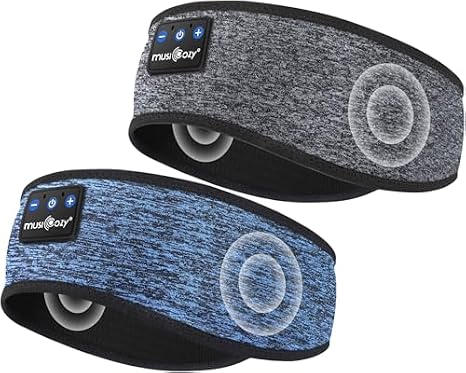 MUSICOZY Sleep Headphones Bluetooth Headband, Wireless Music Sleeping Headphones Sleep Mask Earbuds with Mic for Side Sleepers Workout Running Travel Yoga, Pack of 2