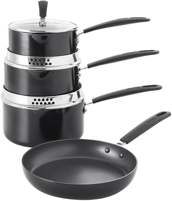 ProCook Gourmet Cookware Set with Stay Cool Handles Ceramic Non Stick Coating Induction & Oven Safe Pans Cooking Pots - 4 Piece, 14/16/18/24 cm, 1/1.6/2.3 L