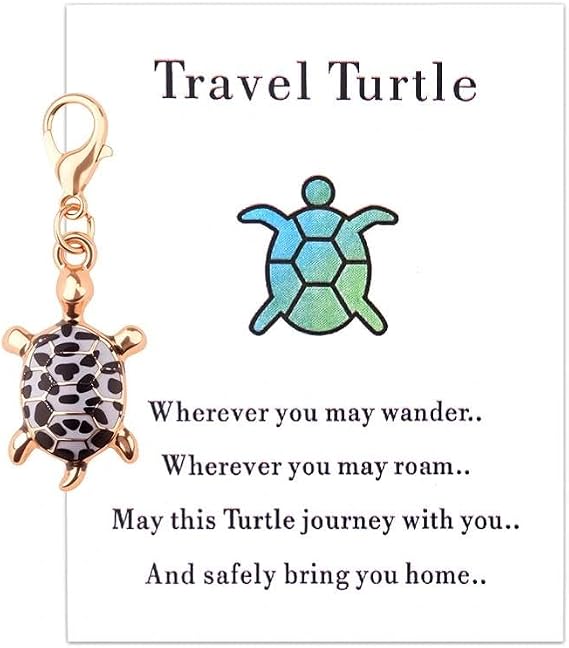 Travel Turtle Keychain Gift for Women Girls Good Luck Safe Leopard Sea Turtle Gifts Keychain with Encouragement Card Travel Themed Gifts for Turtle Lovers Friends Daughter