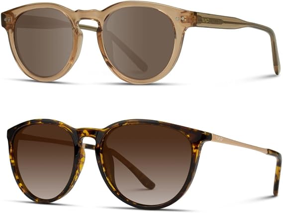 WearMe Pro Classic Round Retro Sunglasses Bundle: Crystal Brown & Tortoise Frame
