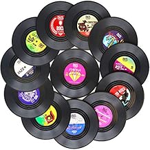 Funny Retro Vinyl Record Coasters for Drinks with Vinyl Record Player Holder for Music Lovers,Set of 6 Conversation Piece Sayings Drink Coaster,Wedding Registry Gift Ideas,Housewarming Hostess Gifts