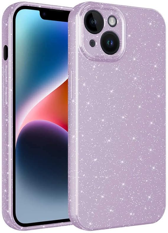 Coverzone Apple iPhone 13 ile uyumlu Z-Jelly Kılıf Kamera Korumalı Simli Işılıtılı Renkli Parlak Silikon Kapak-Lila
