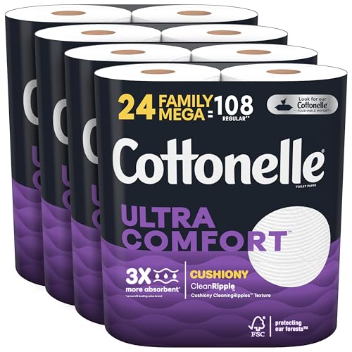 Cottonelle Ultra ComfortCare Soft Toilet Paper, 24 Family Mega Rolls, Bath Tissu