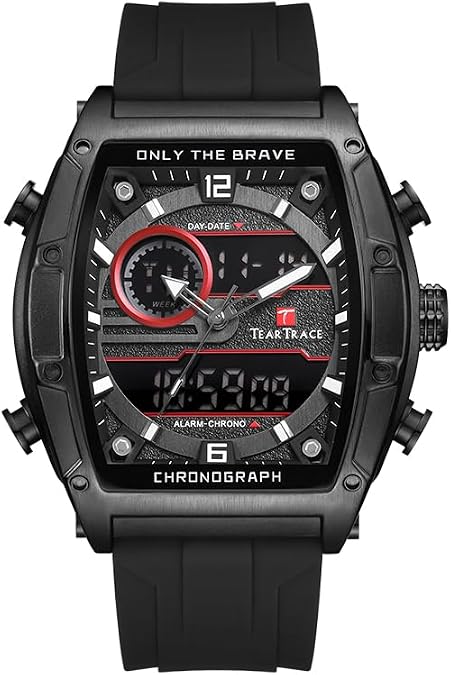 TEARTRACE Mens Analog Digital Watch Waterproof, Watches for Men Chronograph with Alarm, Stopwatch Luminous Display, Silicone Strap for Dress Sport