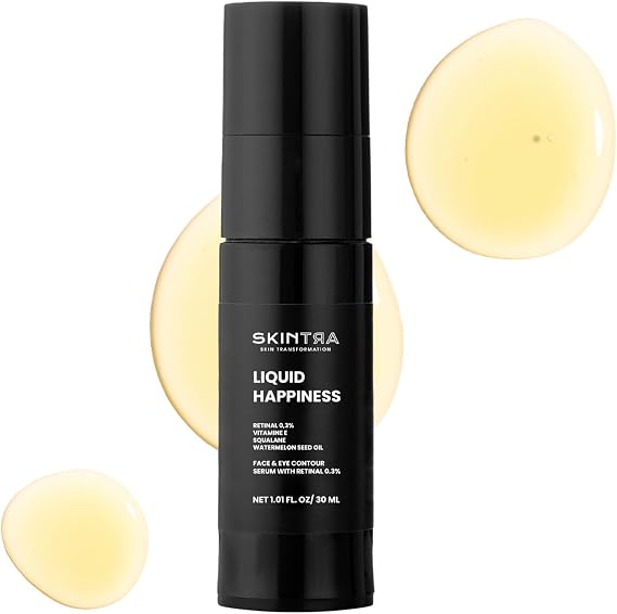 Liquid Happiness Anti-Aging Serum with 0.3% Retinaldehyde for Face and Eyes - Fast Absorbing Retinal Discoloration Corrector Serum with Squalane - Increases Firmness