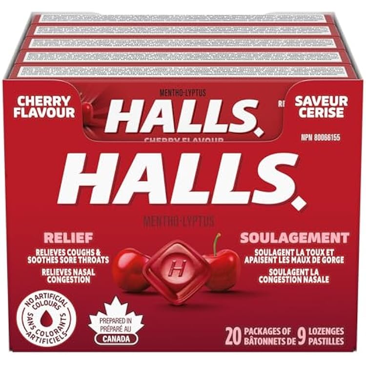 Halls 62476 20-Packs Cough Drops Cherry 9 Pieces PER Pack New! Authorized Dealer