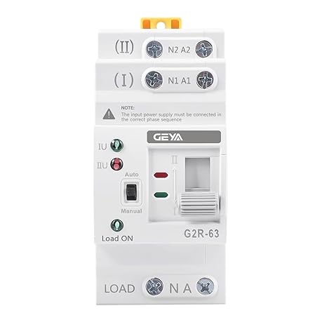 GEYA Mini ATS Dual Power Automatic/Manual Transfer Switch, Over & Under Voltage Protection Solar Auto Switch Uninterrupted Power Din Rail(2Pole 25A AC220V)