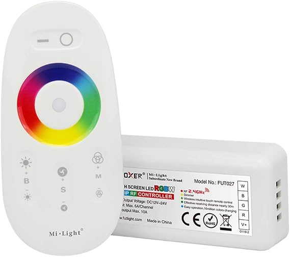 LGIDTECH FUT027 Miboxer RGBW LED Remote+Controller Receiver Box 12-24V,Compatible with 5050 3528 etc. RGBW LED Strip Lights with 5 Wires