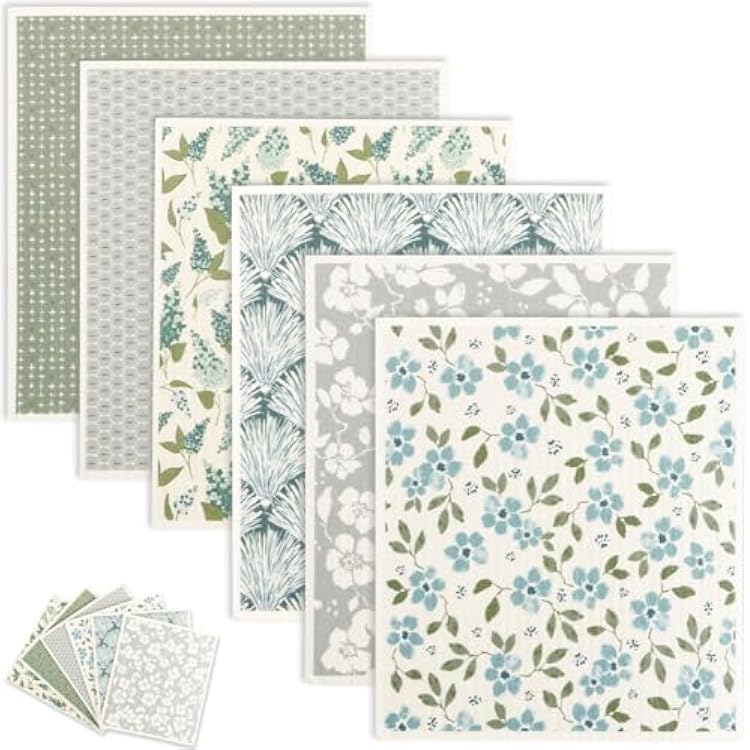 Swedish Dishcloths for Kitchen,6 Pack Dish Cloths,Non-Scratch Reusable Paper Towels,No Odor, Biodegradable Cleaning Cloths