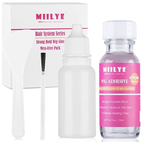 MIILYE Waterproof Lace Glue 0.5oz, Clear Hair Replacement Wig Bonding Glue | Invisible Strong Hold Acrylic Wig Adhesive for Front Lace Wigs and Poly Hairpieces, Toupee, Cosmetic Hair Systems, 0.5oz/15ml