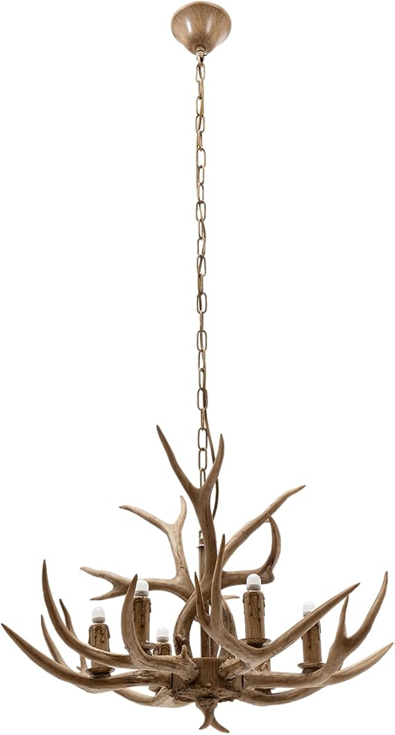 Antlers Chandelier 6 Light Resin Deer Antler Chandelier Adjustable Height Antler Lamp Ceiling light Fixtures with E12 Base Rustic Farmhouse Chandelier for Living Room Bedroom Dining Room Kitchen