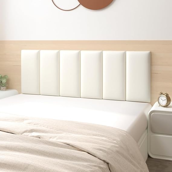 Peel and Stick Headboard White Upholstered Wall Panels, 3D Anti-Collision Wall Panel, Self-Adhesive Bedroom/Living Room Upholstered Wall Pane,D,60x30cm/8 Pcs
