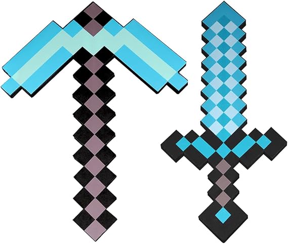 Pickaxe and Sword Toys, 2 Pack Foam Sword and Pickaxe, Kids Role-Play Battle Accessory, Foam Weapon Toy Gifts for Video Game Fans Kids Children's Day Halloween Christmas Blue