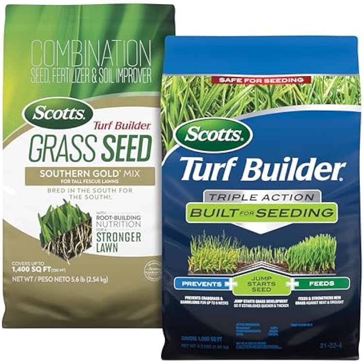 Scotts Turf Builder Grass Seed Southern Gold Mix for Tall Fescue Lawns and Triple Action Built for Seeding Bundle, Grass Seed and Weed Preventer with Fertilizer for New Grass