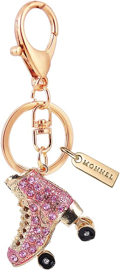 MZ957 Gorgeous Crystal 3D Roller Skate Big Charm Pendant Lobster Clasp Key Ring Keychain Pink