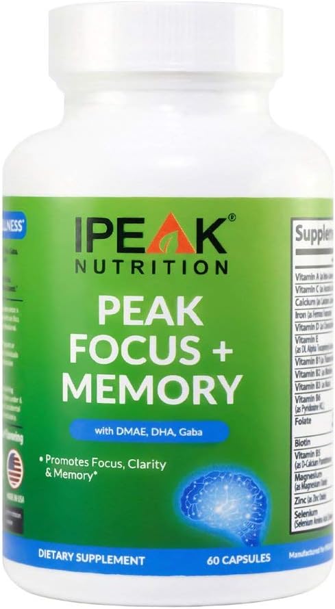 Peak Focus  Memory Supplement with DMAE DHA, GABA for a Brain Function Boost