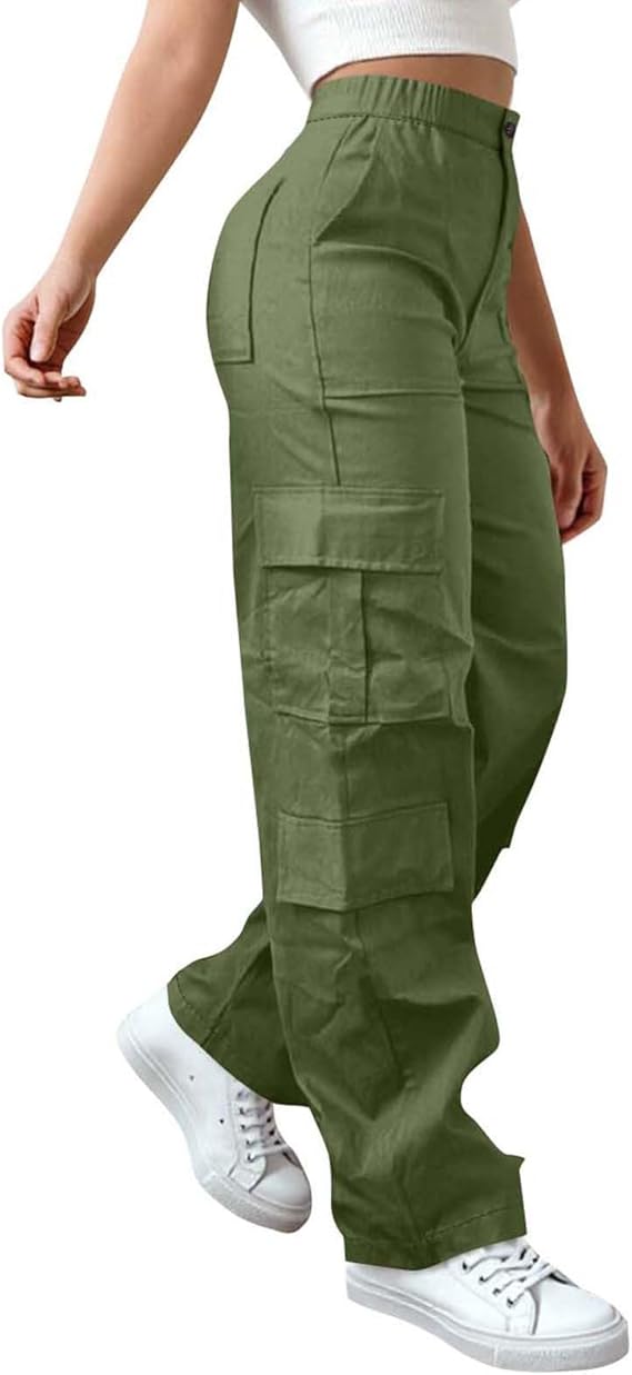 Cargo Pants for Women High Waisted Hiking Pants Baggy Stretchy Wide Leg Y2K Streetwear with 6 Pockets