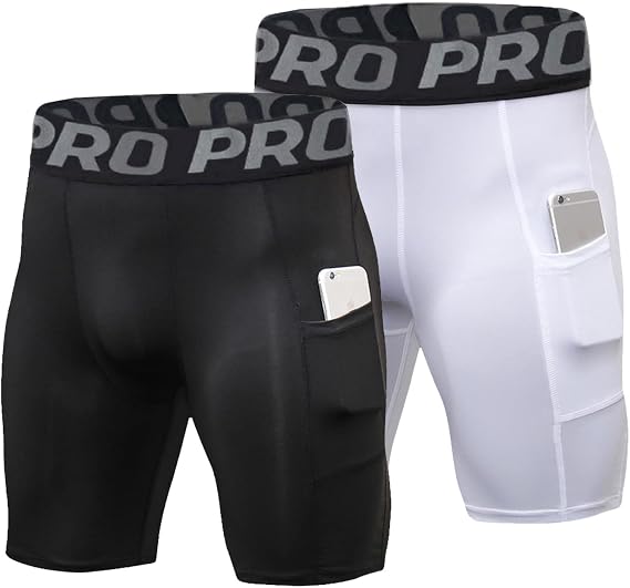 2 Pack Mens Compression Shorts Quick Dry Underwear with Pockets
