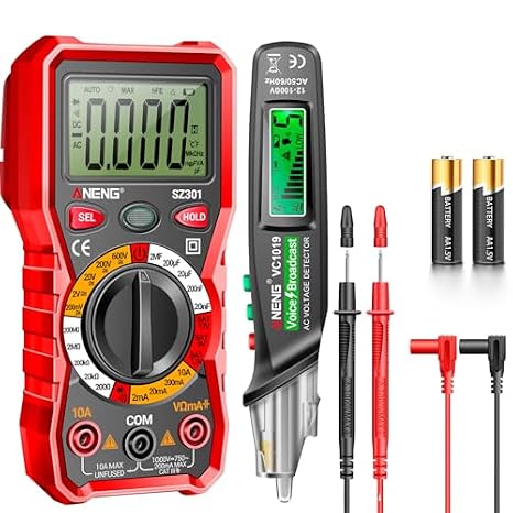 Multimeter Tester,Non Contact Voltage Tester,Amp Ohm Volt Meter,Voice Broadcast Voltage Tester Pen,Measures Current, AC/DC Voltage,Capacitance, Resistance, Continuity Diodes Electrical Tools(Red)