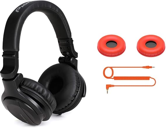Pioneer DJ HDJ-CUE1-BT On-Ear Bluetooth DJ Headphones - Black and Pioneer DJ HC-CP08-M - CUE1 Series Ear Pad and Cord (Orange)