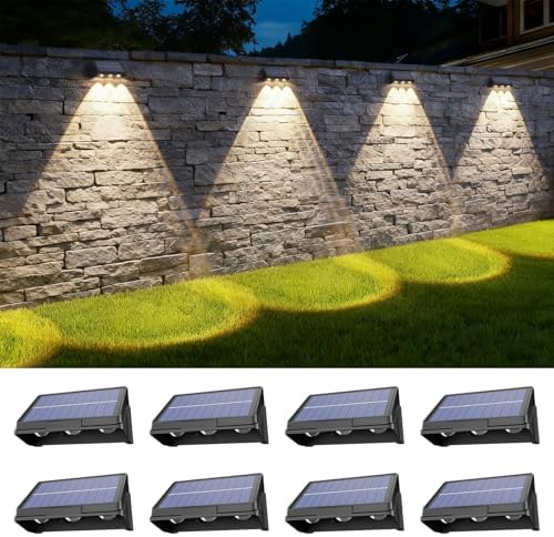 Onforu Solar Fence Lights,8 Pack Solar Lights Outdoor,3 Modes WarmNeutralCool White for Outside,Dusk to Dawn Outdoor Lighting,IP65 Waterproof Deck Lighting for Patio,Step,Backyard,Railing,Wall