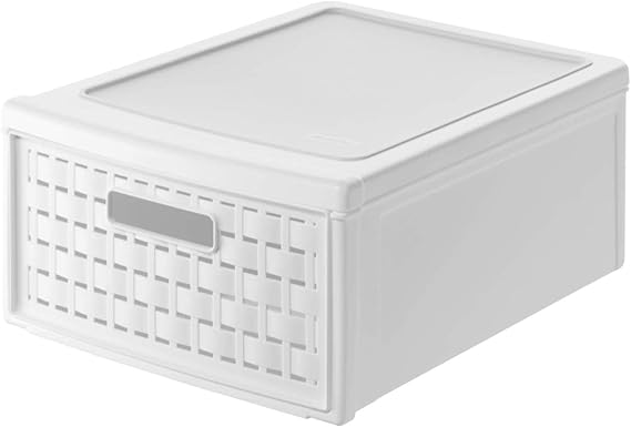 Rotho Country Drawer Organiser 8.3 L Single Storage Box Rattan Effect White