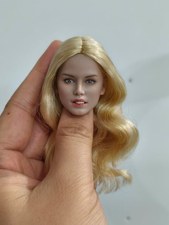 Fremego 1/6 Scale Female Head Sculpt,Beauty European Girl Head Carved Suntan Skin Expression Head Carving for 12inch TBLeague Phicen JO Action Figure Body for Custom DIY (Blonde Curls Hair)