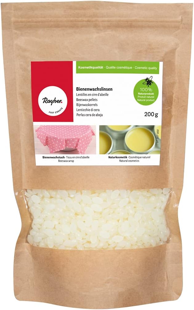 Rayher Beeswax Lenses Cosmetic Quality White 200 g 100% Pure Beeswax Beeswax Pastilles Ideal for Cosmetics Oilcloths Soaps Candles 31634102 23