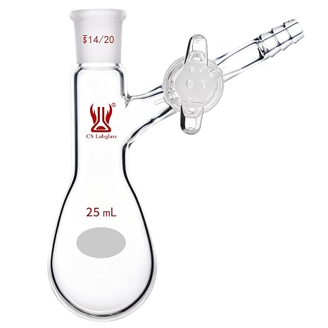 25ml Schlenk Reaction Flask with Glass Stopcock and 14/20 Joint, Borosilicate Glass Pear-Shaped Schlenk Flask, Lab Glassware