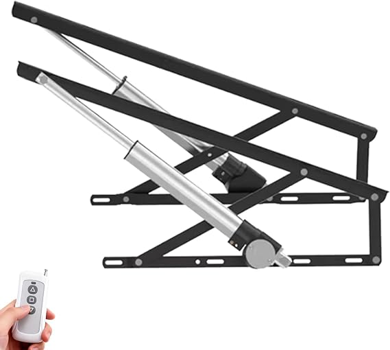 Electric Bed Lift Heavy-Duty Steel 2 Pieces Compact Design Remote Control Ideal for Storage Box & Spring Mattresses Black - 1.1M Height Adjustment
