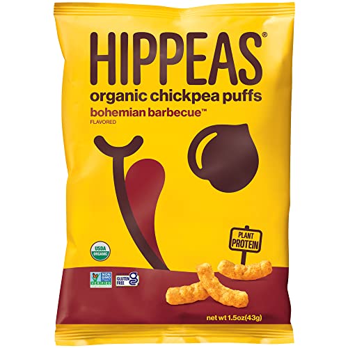 HIPPEAS Organic Chickpea Puffs + Bohemian Barbeque | 1.5 Ounce, 12 Count | Vegan, Gluten-Free, Crunchy, Protein Snacks