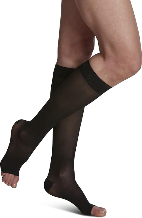 SIGVARIS Womens Style Sheer 780 Open Toe Calf-High Socks 20-30mmHg - Small Short- Black