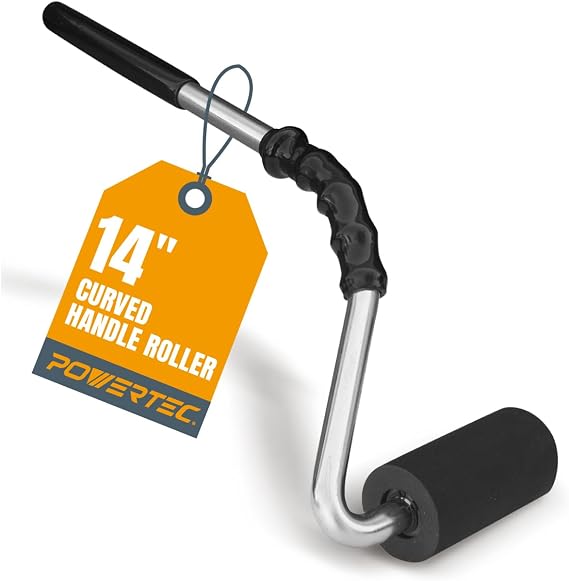 POWERTEC 14" Curved Handle J Roller, 1-1/2 Inch Diameter, 3 Inch Wide For Floor/Veneers Laminate Wall Coverings & Edge Banding Roller Tool with Rubber Roller (71011V)