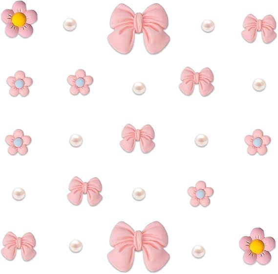 24Pcs Resin Pink Shoe Charms for Girls Cute Bow Flower for Clog Sandals Pearl Accessories for Women DIY Decoration Charms