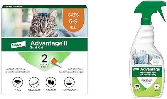 Bundle of Advantage II Vet-Recommended Flea Treatment & Prevention | Cats 5-9 lbs. + Advantage Household Spot & Crevice Spray 24 oz.