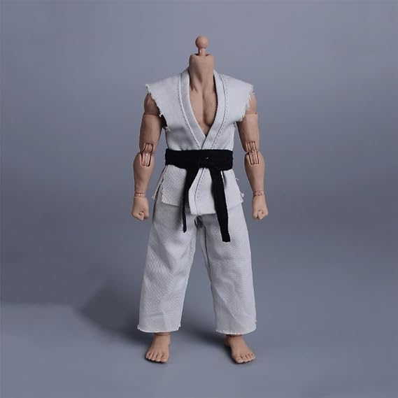 1/12 Scale Male Clothes, Figure Doll Clothes Coat Pant Combat Suit Judo Attire Clothes Outfit Costume for 6inch Muscular VTOYS GWToys (White)